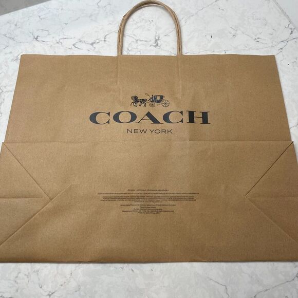 Coach Brown Shopping Gift Bag with Handle Kraft Paper Reusable H 12"xW 16"xD 6" - Picture 3 of 12